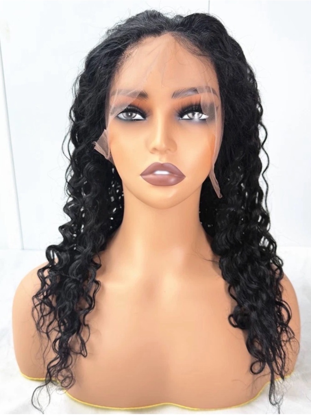 20in Human hair full lace Black Curly Wig - color jet black #1